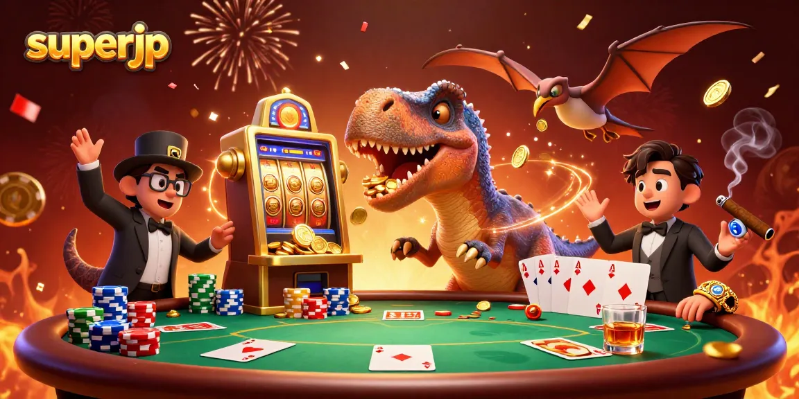 Engage with superjp as a pachycephalosaurus wins a jackpot, surrounded by vibrant casino elements.
