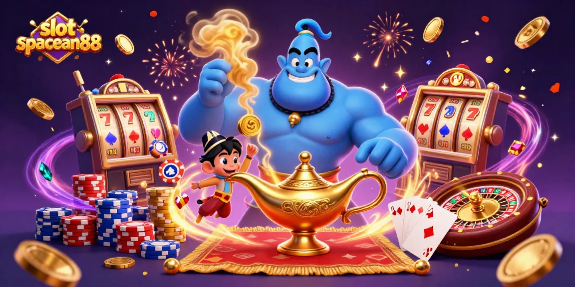 Experience the excitement of slot spaceman88 with a vibrant 3D casino celebration scene.